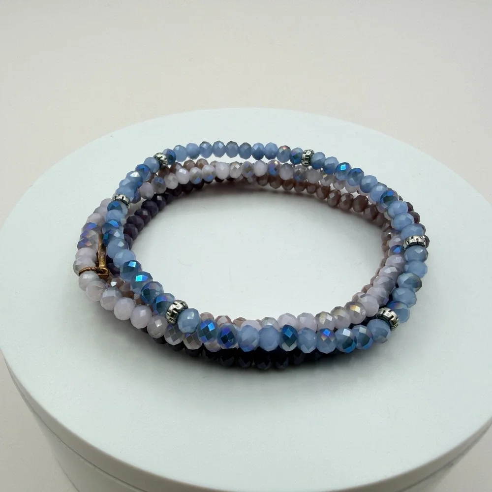 Vintage 90s Iridescent Beaded Bracelet Set Boho Women's‎ Classic Fashion Jewelry